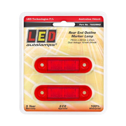 Red Led Rear End Marker Lamp 12/24V 2 Leds 3Mm Low Profile BL Pk 2