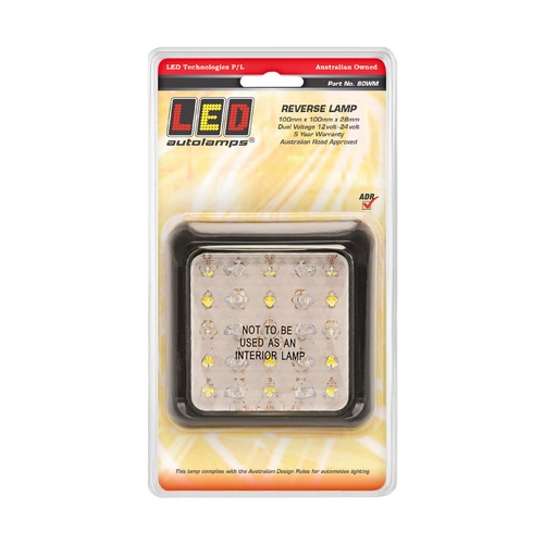 Led Reverse Lamp 12/24V 40Cm Cable 100Mm X 100Mm X 28Mm