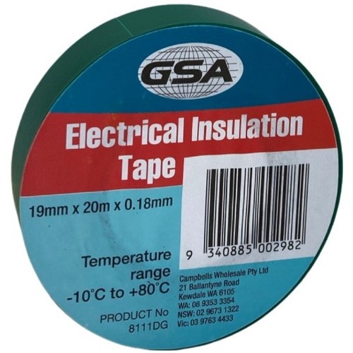 Green Electrical Tape ELECTRICAL TAPE GREEN 0.18MM - 19MM X 20MTR - 8111DG