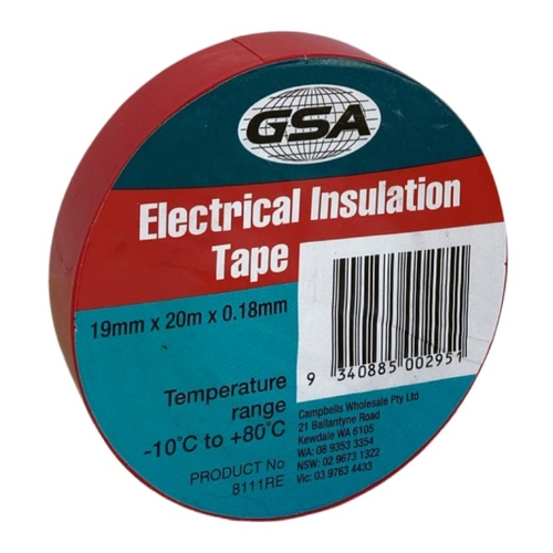 Red Electrical Tape 0.18MM - 19MM X 20MTR - 8111RE