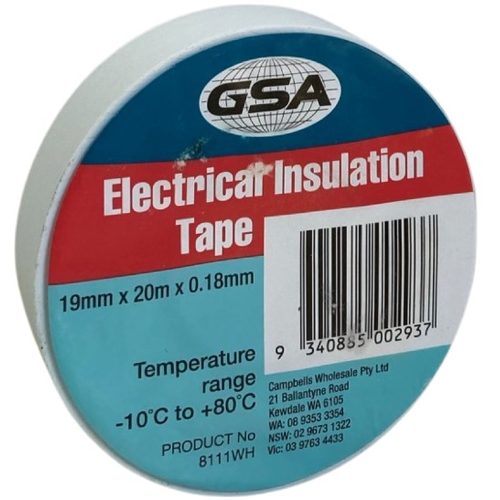 White Electrical Tape 0.18MM - 19MM X 20MTR - 8111WH