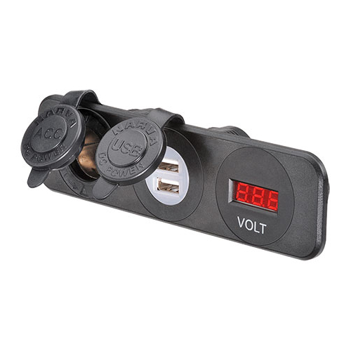 Narva Heavy Duty Acc/Dual Usb Sockets & 12/24V Dc Led Volt Meter