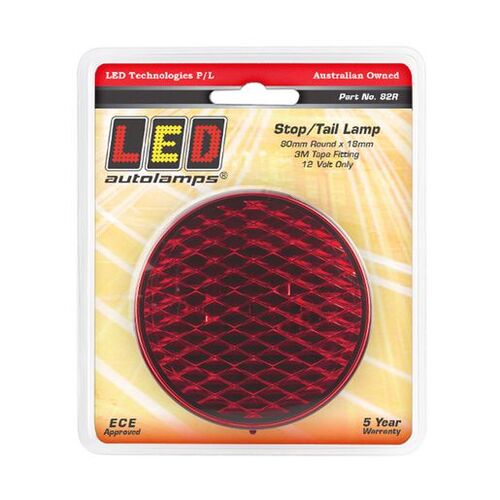 Red Led Rear Stop/Tail Lamp 12V Surface Mount 80Mm Round