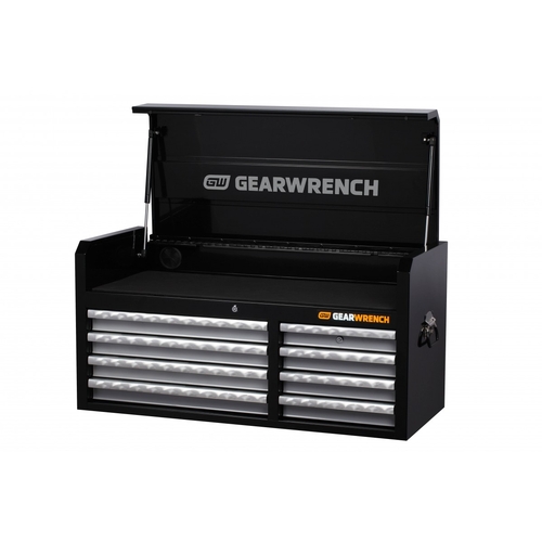 42" 8 Drawer XL Series Black And Silver Top Chest