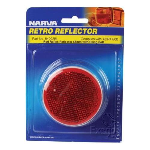 Red Retro Reflector with Fixing Bolt 65mm BL Pk 2