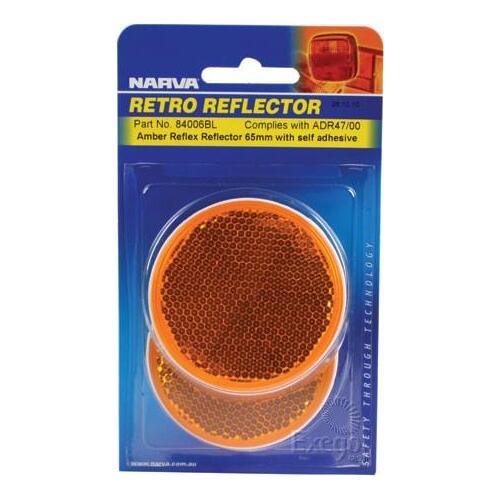 Amber Retro Reflector with Self Adhesive 65mm BL Pk 2