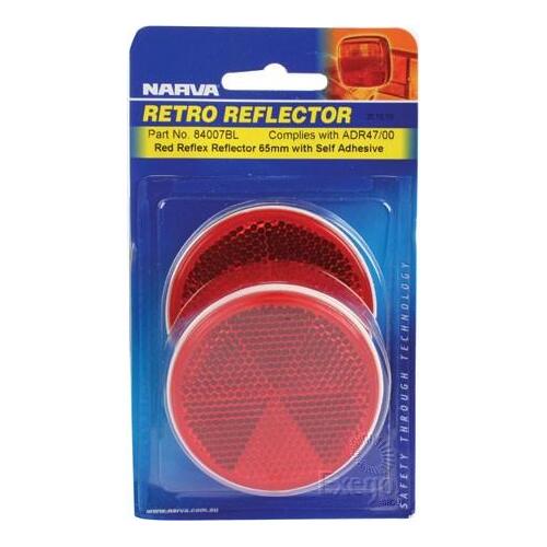 Red Retro Reflector with Self Adhesive 65mm BL Pk 2