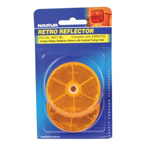 Amber Retro Reflector with Central Fixing Hole 60mm BL Pk 2