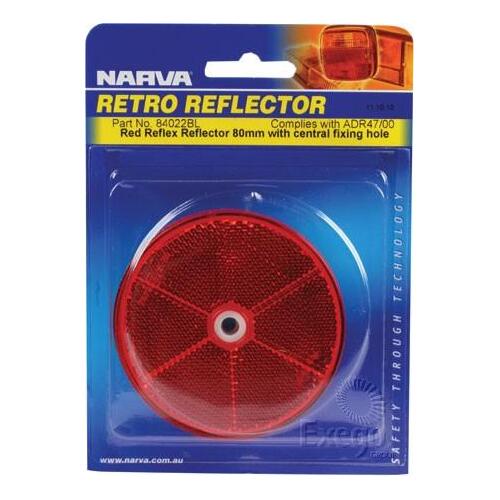 Red Retro Reflector with Central Fixing Hole 84mm BL Pk 2