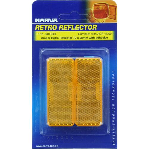 Amber Retro Reflector with Self Adhesive 70 x 28mm BL Pk 2
