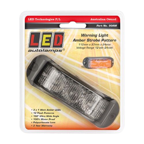 Amber Led Emergency Lamp 12/24V Black Housing 18Cm Lead 12 Patts