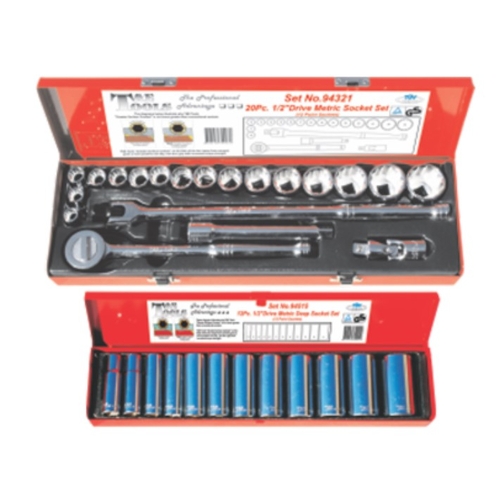 No.94633 - 32 Piece 1/2" Drive Standard & Deep Metric Socket Sets (6 Point)
