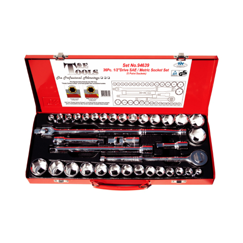 No.94639 - 36 Piece 1/2" Drive SAE & Metric Socket Set (6 Point)