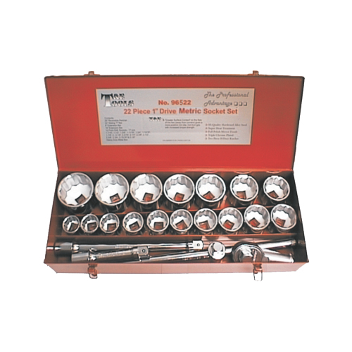 No.96522 - 22 Piece 1" Drive Metric Socket Set (12 Point)