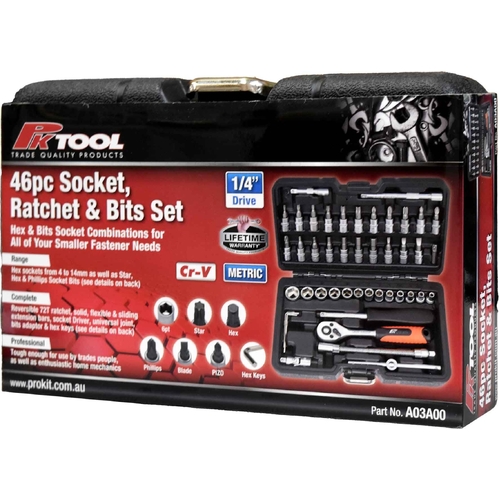 46 Pc Socket, Ratchet and Bits Set