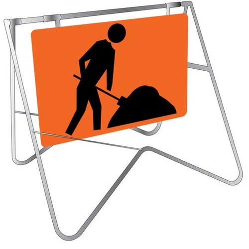 Workers Ahead Swing Stand Sign