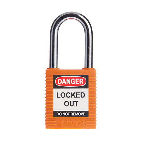 Brady Steel Shackle Safety Plus Padlock - Orange 44mm (H) x 38mm (W) x 20mm (D) - A19334