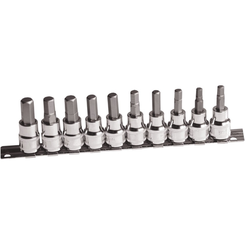 10 Pc 3/8'' & 1/2'' Sq. Dr. Hex Bit Socket Set Sae