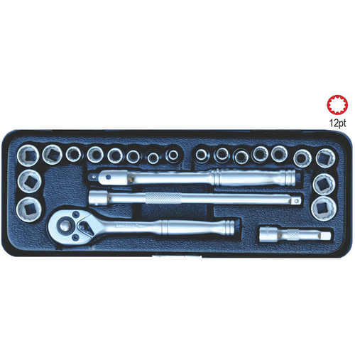 23 Pc 1/4'' Sq. Dr. 12Pt Socket Set Mm/Sae