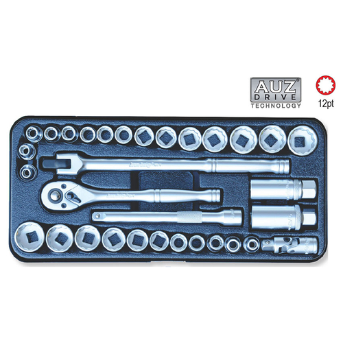 32 Pc 3/8'' Sq. Dr. 12Pt Socket Set  Crv. Mm/Sae