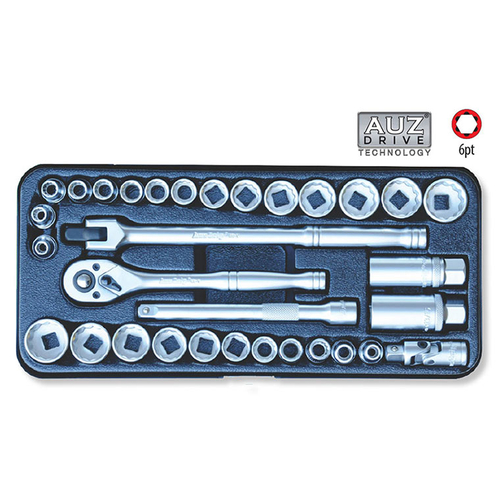 32 Pc 3/8'' Sq. Dr. 6Pt Socket Set Crv. Metric/Sae