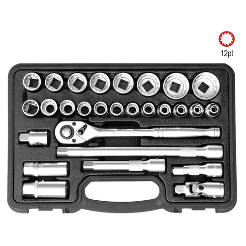 28 Pc 1/2" Sq. Dr. 12Pt Socket Set Metric