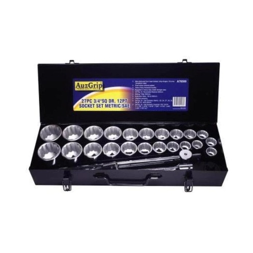 AuzGrip A76500 27 Piece Metric & SAE 12 Point 3/4" Square Drive Socket Set - A76500