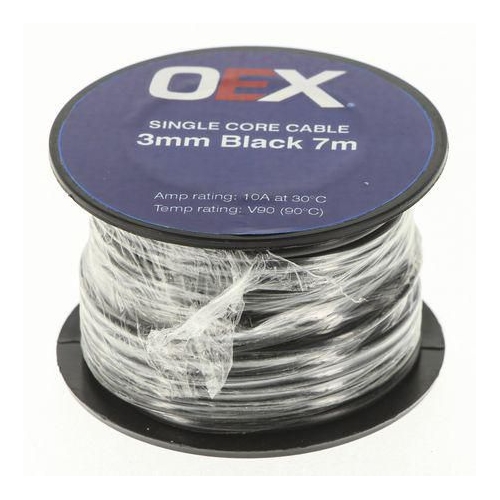 	 OEX 3mm Single Automotive Core Cable, Black - 7m Roll - ACX07007M