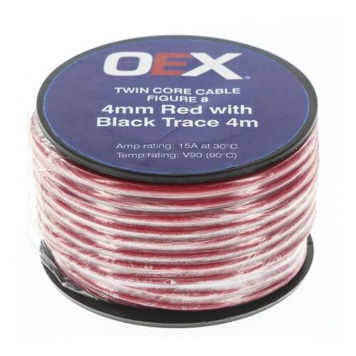 Acx0804-4M - Oex 4Mm Twin Core Automotive Cable, Figure 8, Red With Black Trace - 4M Roll