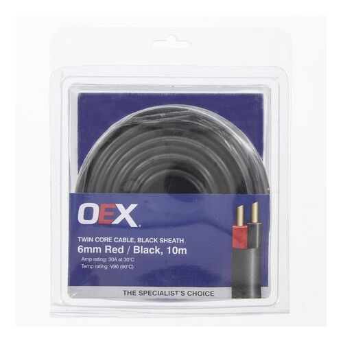 Acx0811-10Bl - Oex 6Mm Twin Core Automotive Cable, Red/Black, With Black She