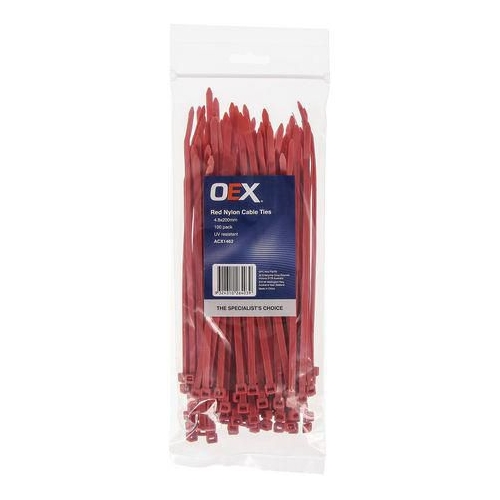 ACX1462 - OEX Red Nylon Cable Ties - 4.8mm x 200mm - 100 Pc - ACX1462