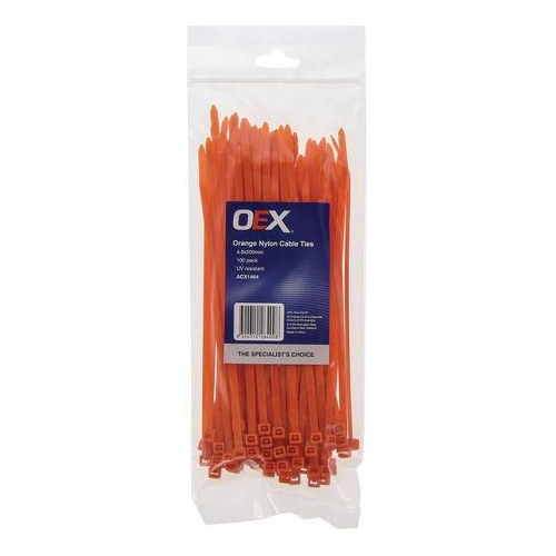 ACX1464 - OEX Orange Nylon Cable Ties - 4.8mm x 200mm - 100 Pc - ACX1464