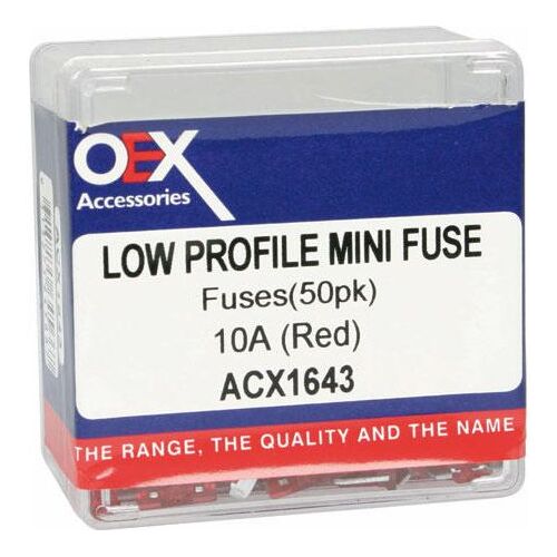 OEX Low Profile Mini Blade Fuse, 10A Red - Pack of 50