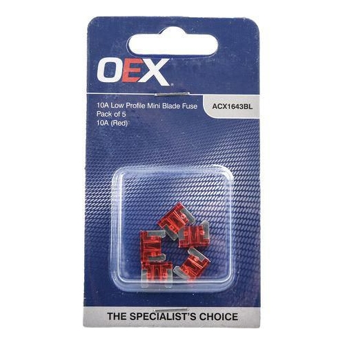 Low Profile Mini Blade Fuse, 10A Red - Pack of 5 - ACX1643BL