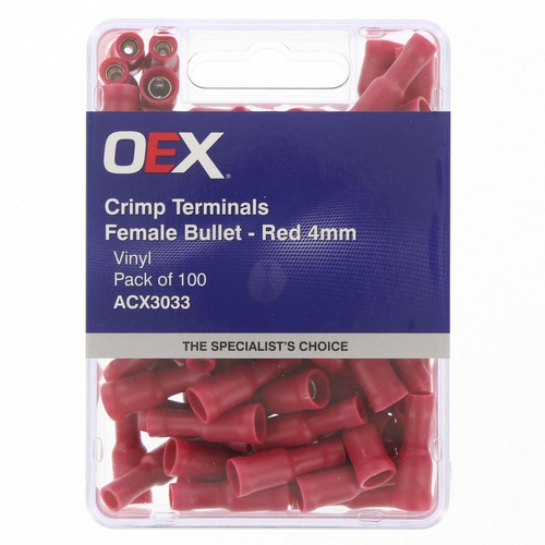 Crimp Terminal Female Bullet Red Terminal Size 4mm Vinyl 100 Pce - ACX3033