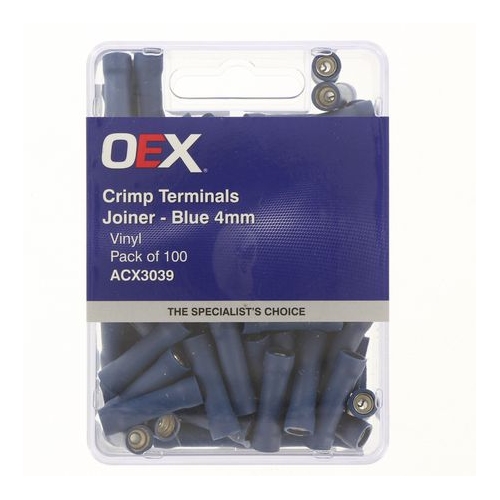 Crimp Terminal Joiner Blue Cable Size 4mm Vinyl 100 Pce