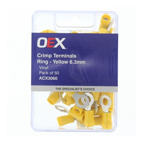 Crimp Terminal Ring Yellow ID 6.3mm Vinyl 50 Pce - ACX3060