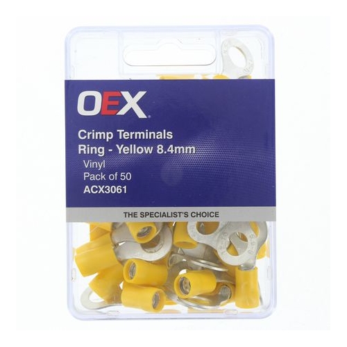 Crimp Terminal Ring Yellow ID 8.4mm Vinyl 50 Pce - ACX3061