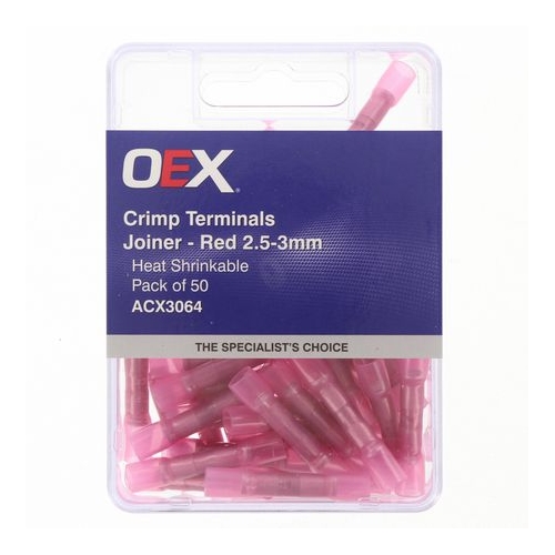 OEX Crimp Terminal Joiner Red Cable Size 2.5-3mm Heat Shrinkable 50 Pce