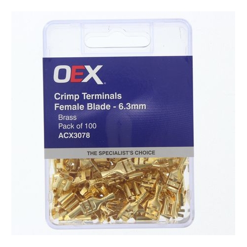 Crimp Terminal Female Blade Brass Terminal Entry 6.3 x 0.8mm Non Insulated 100 Pce - ACX3078
