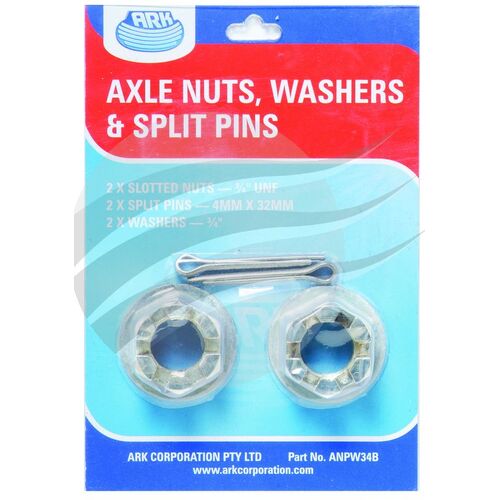 Axle Slotted Nuts, Split Pins & Washers Pk 2