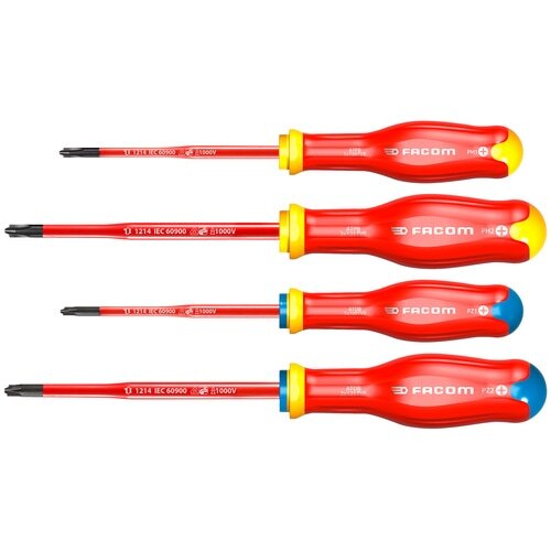 Facom Phillips; Pozidriv Insulated Screwdriver Set, 4-Piece