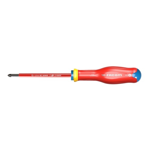 Facom Pozidriv Insulated Screwdriver, PZ0 Tip, 75 mm Blade, VDE/1000V, 179 mm Overall Length