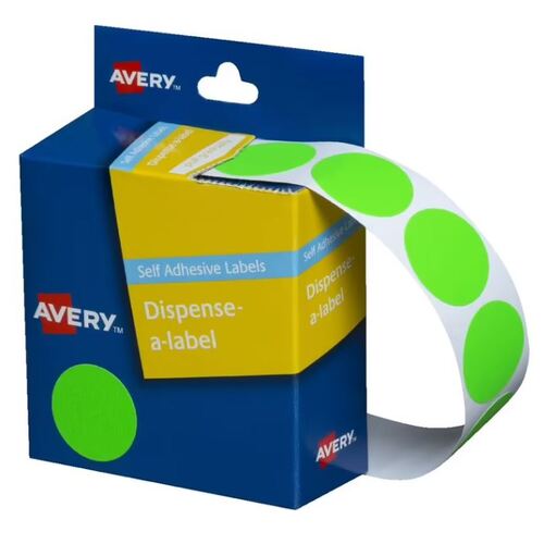 Avery Self-Adhesive Round Labels Fluro Green 24mm 350 Labels / Pack