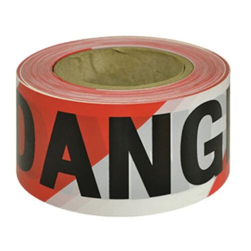 Barrier tape - DANGER - 75mm Wide 100 Metre Roll - Black on Red/White tape