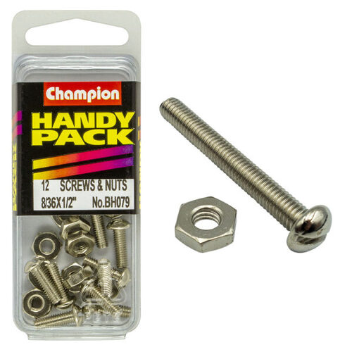 Handy Pack Fine Thread Screw/Nut 8/36x1/2" CFT