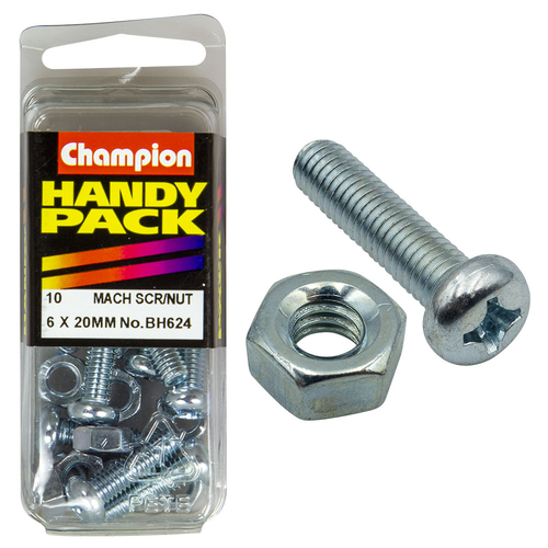 Handy Pack Metric Machine Screw & Nut Pan Phillips M6 x 20mm CMS