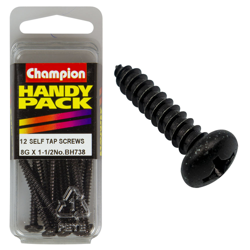 Handy Pack Self Tap Screw Pan Phillips Black Zinc 8g x 1-1/2" CST