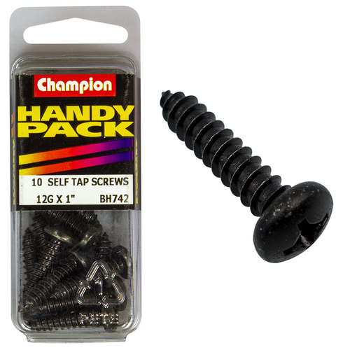 Handy Pack Self Tap Screw Pan Phillips Black Zinc 12g x 1" CST