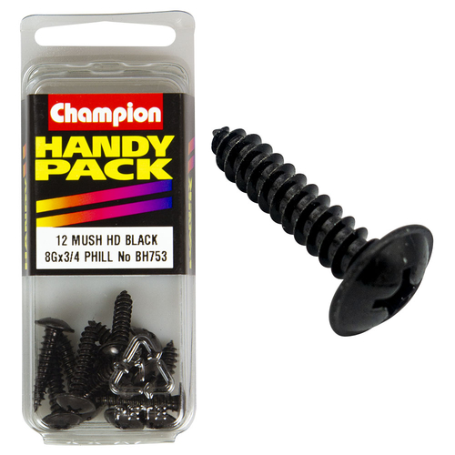 Handy Pack Self Tap Screws Mush Phillips Black 8g x 3/4" CST